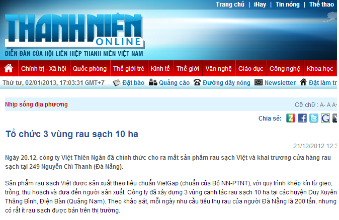Tổ chức 3 vùng rau sạch 10 ha